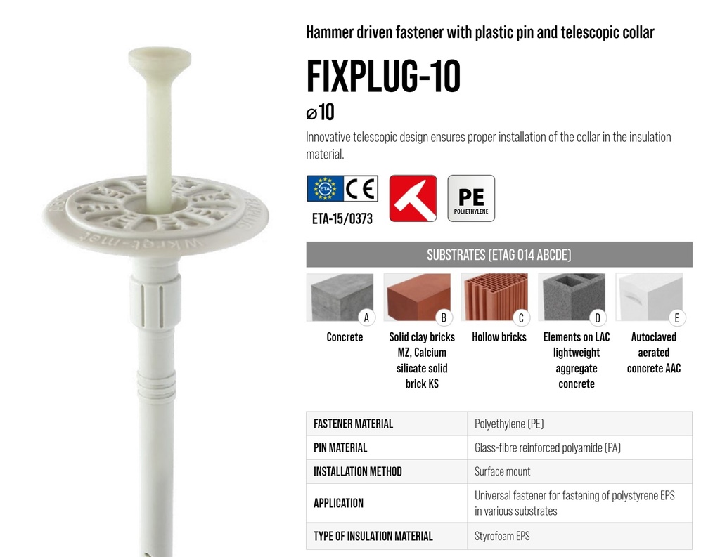 FIXPLUG - Slagplug schijfanker met kunststof pen