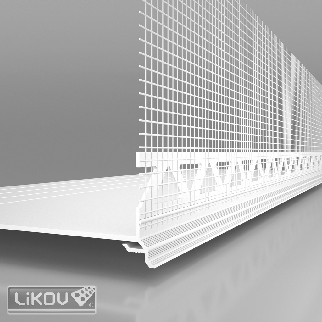 Sokkel Afwerkingsprofiel met druiplijst en net - kit PVC - pleisterdikte 6mm - 2m  [25]