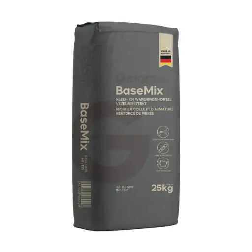 GelamPro BaseMix - Mortier adhésif et d'apprêt renforcé de fibres pour systèmes d'isolation thermique par l'extérieur (SITE) - Ciment gris - 25 kg (42)