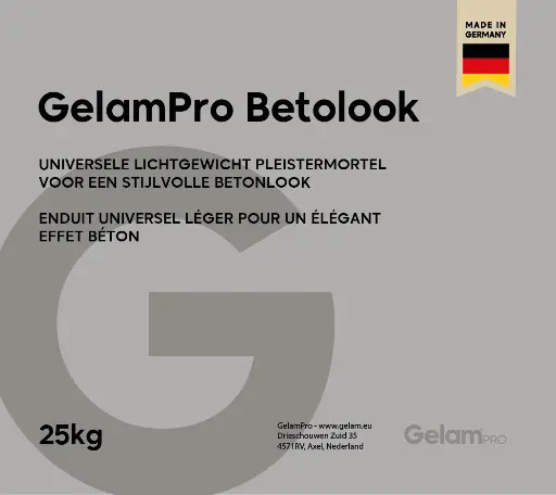 GelamPro Betolook 25 kg – Mortier de plâtre universel léger pour un aspect béton – Ciment blanc – Intérieur et extérieur