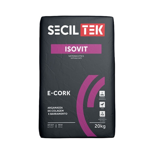 Seciltek Isovit E-CORK MD - mortier colle pour MDFacade liège décoratif - 20kg (60)